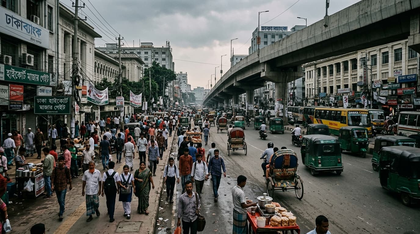 Dhaka civic street and citizens in Bangladesh